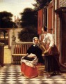 Femme et maid avec un pail dans un genre de cour Pieter de Hooch